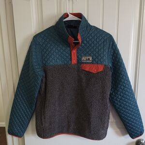 Patagonia Mixed Media Snap-T Pullover Quilted in Teal and Gray Small
